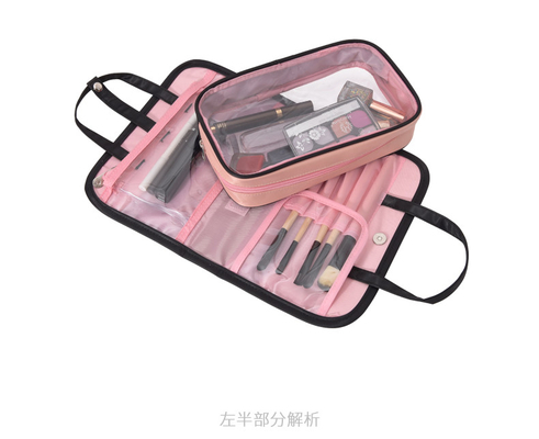 Black Pink Waterproof Cosmetic Bag Foldable Clear Plastic Toiletry Bag Makeup