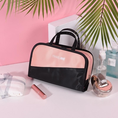 Black Pink Waterproof Cosmetic Bag Foldable Clear Plastic Toiletry Bag Makeup