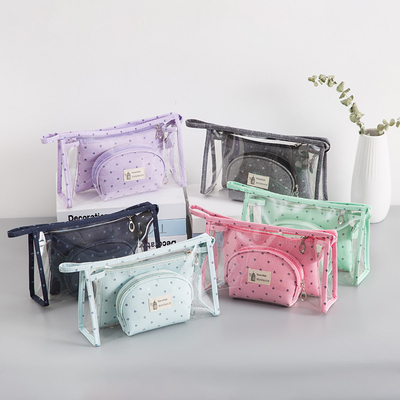 3Pcs Ladies Transparent Toiletry Bags Polyester 300D Clear Cosmetic Bags For Travel