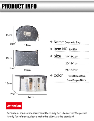 3Pcs Ladies Transparent Toiletry Bags Polyester 300D Clear Cosmetic Bags For Travel