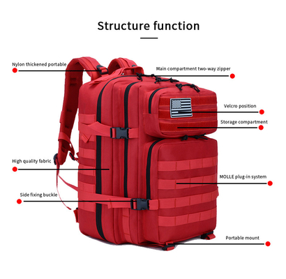 Red Polyester Tactical Travel Laptop Backpack  45L  Outdoor Military Backpack