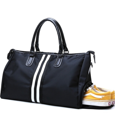 Black Mens Sports Duffle Bag Nylon Gym Duffle Bag With Shoe Compartment