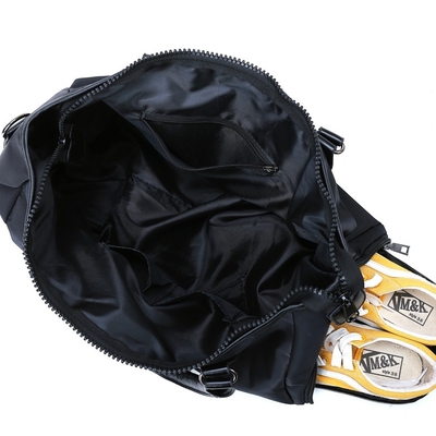 Black Mens Sports Duffle Bag Nylon Gym Duffle Bag With Shoe Compartment