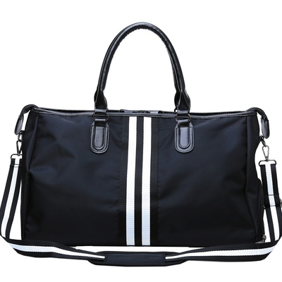 Black Mens Sports Duffle Bag Nylon Gym Duffle Bag With Shoe Compartment