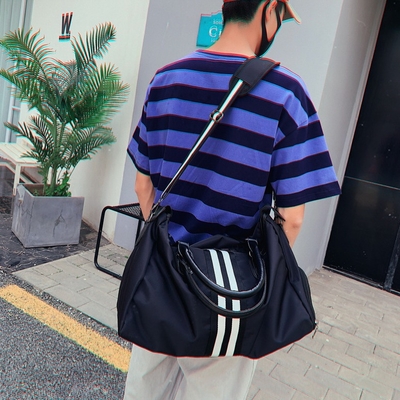 Black Mens Sports Duffle Bag Nylon Gym Duffle Bag With Shoe Compartment