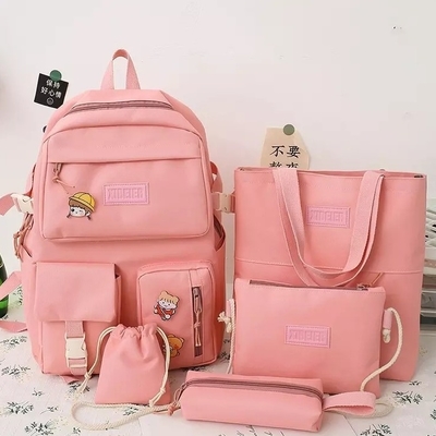 Girls School Bag Set Canvas 5 Piece Backpack Set Sling  Pencil Bag ODM