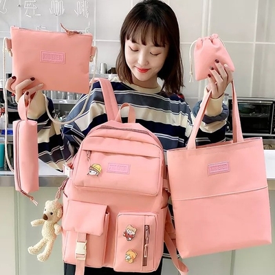 Girls School Bag Set Canvas 5 Piece Backpack Set Sling  Pencil Bag ODM