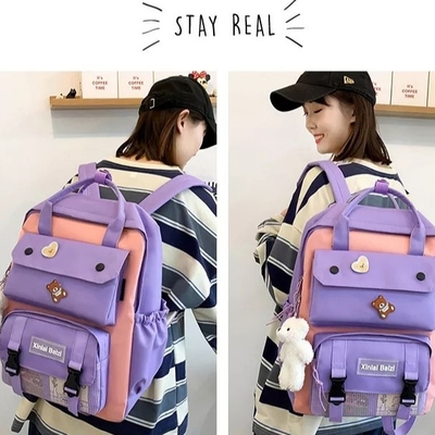 Student Canvas 4 In 1 Backpack Sets School Bag Set  For Girls Boys