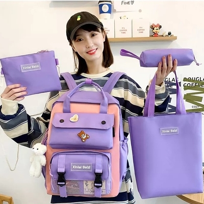 Student Canvas 4 In 1 Backpack Sets School Bag Set  For Girls Boys