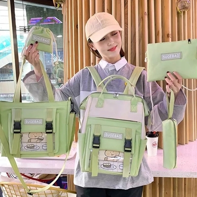 Green Backpack Sets Laptop Students Durable Book Bag Girls