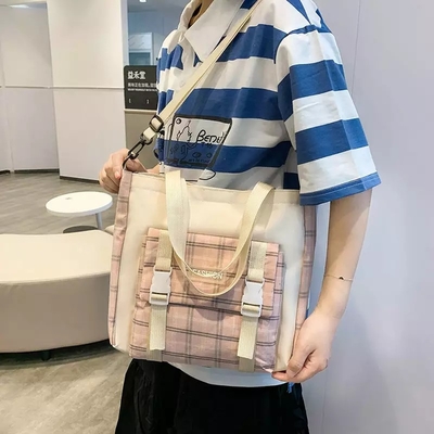 42cm Student School Backpack Sets Lovely Grid Printing 5 Pieces Backpack