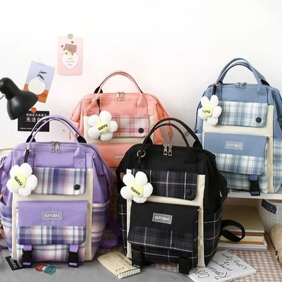 Canvas Girls School Bag Set College Waterproof Cute Book Bag Sets Wallet