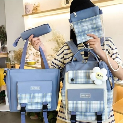Canvas Girls School Bag Set College Waterproof Cute Book Bag Sets Wallet