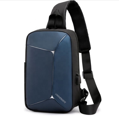 PU Mens Sling Crossbody Bag Waterproof Sling Pack  With USB Cable BSCI