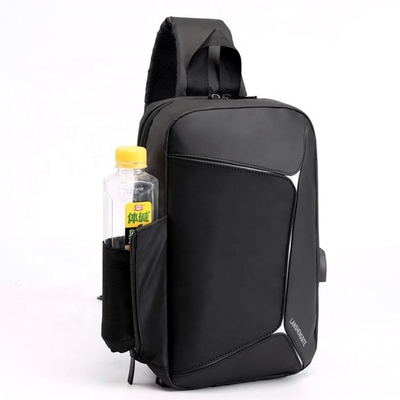 PU Mens Sling Crossbody Bag Waterproof Sling Pack  With USB Cable BSCI