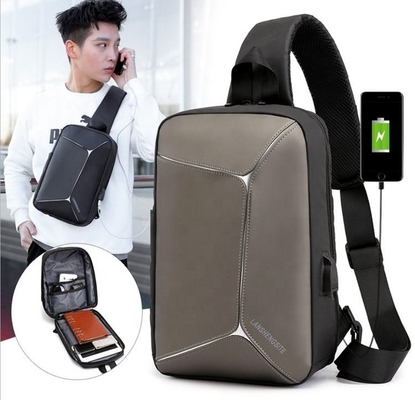 PU Mens Sling Crossbody Bag Waterproof Sling Pack  With USB Cable BSCI