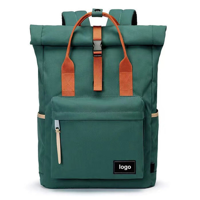 Green 42cm Travel Laptop Backpack Expandable Roll Top Backpack Oxford OEM
