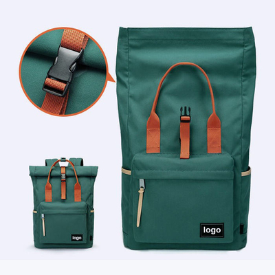 Green 42cm Travel Laptop Backpack Expandable Roll Top Backpack Oxford OEM