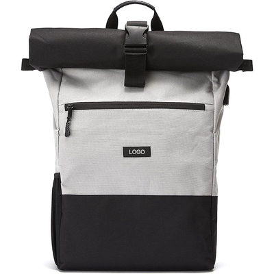 Recycled Waterproof Roll Top Backpack 17.7 Inch Casual Roll Top Travel Backpack