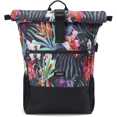 Recycled Waterproof Roll Top Backpack 17.7 Inch Casual Roll Top Travel Backpack